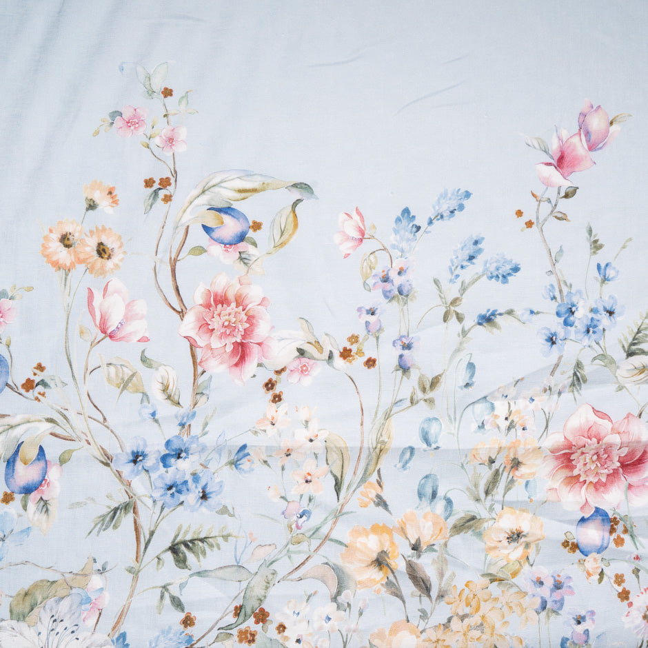 Pretty Floral Printed Soft Blue Linen