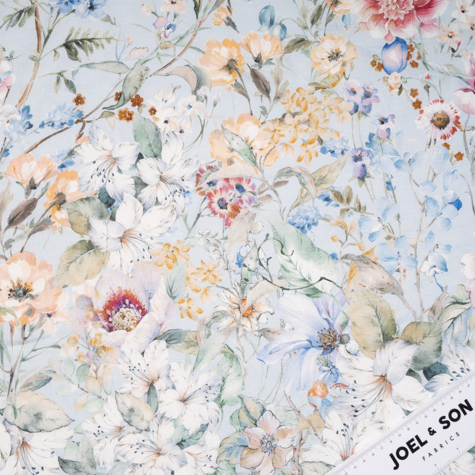Pretty Floral Printed Soft Blue Linen