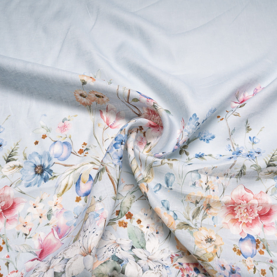 Pretty Floral Printed Soft Blue Linen