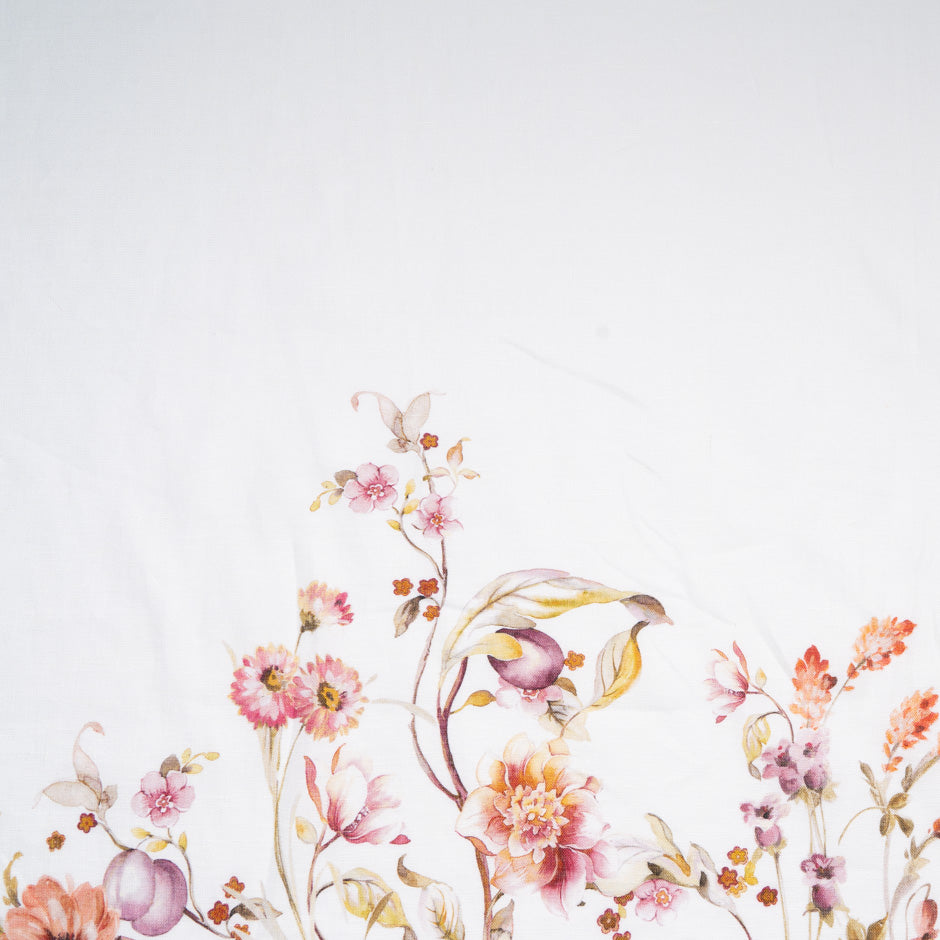 Pretty Floral Printed White Linen