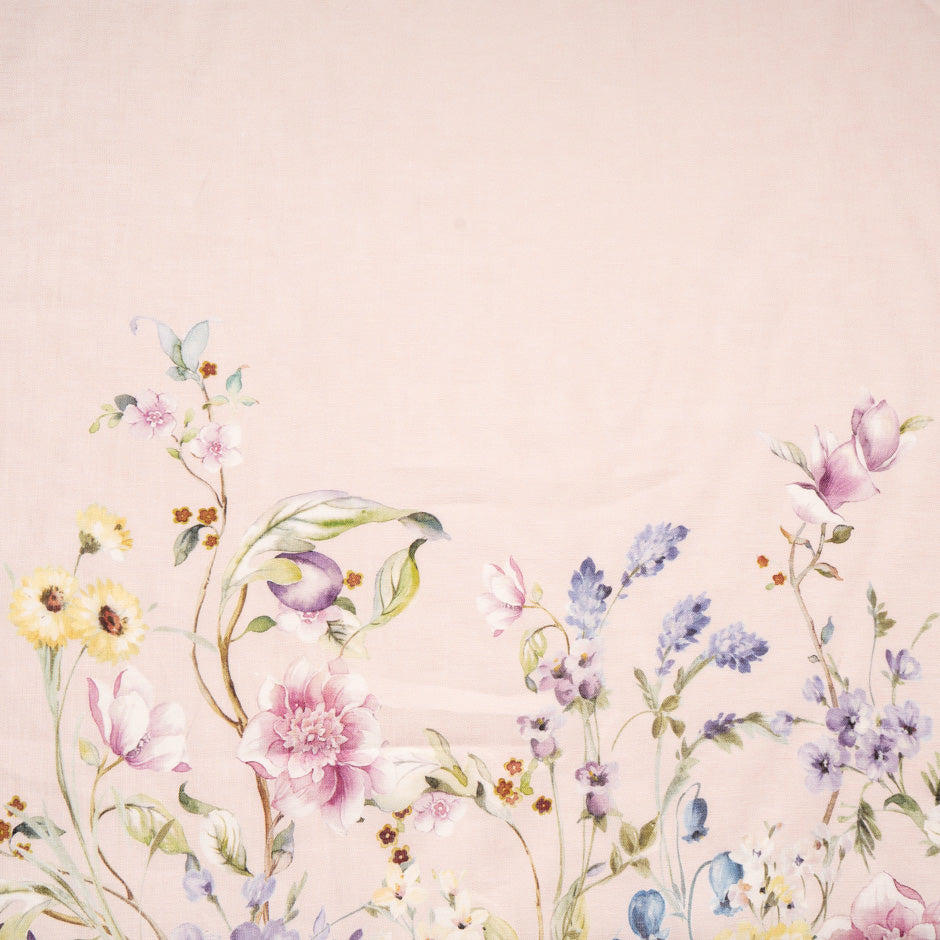 Pretty Floral Printed Baby Pink Linen
