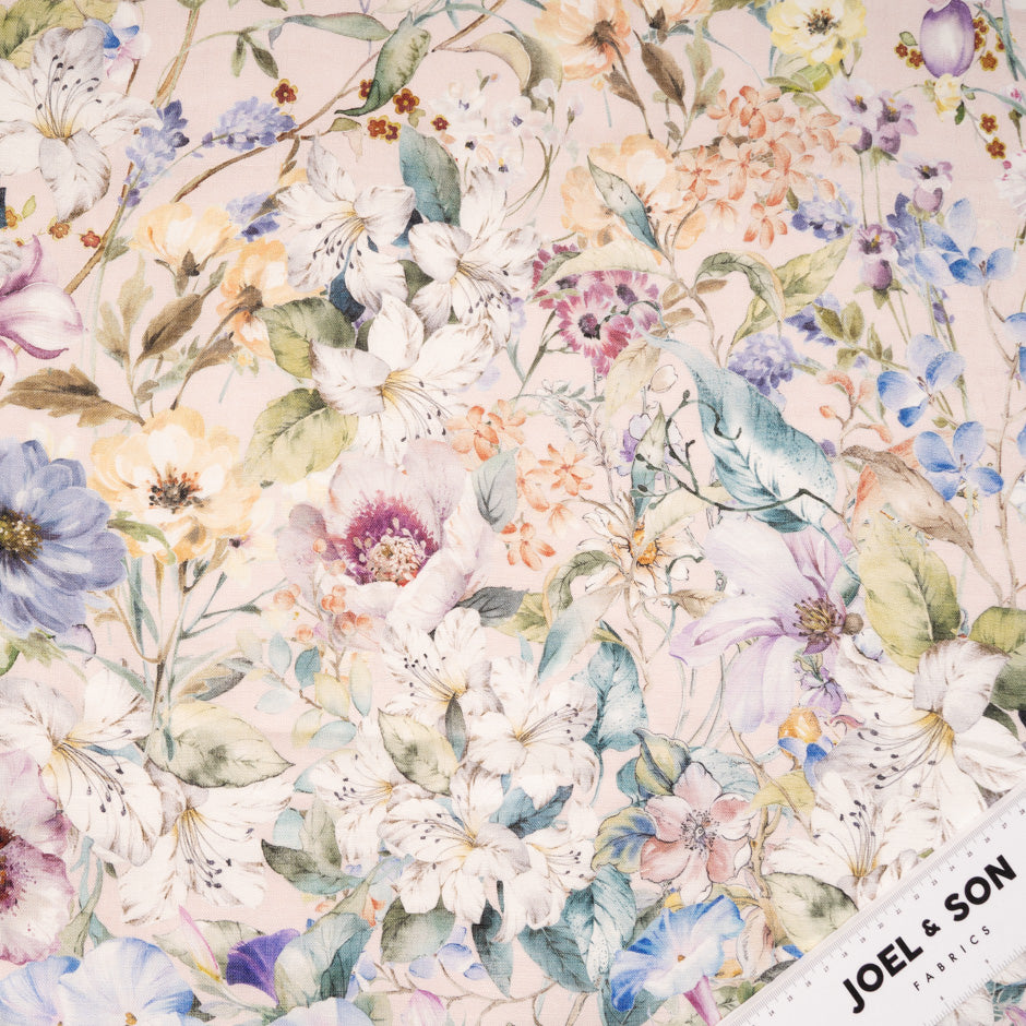 Pretty Floral Printed Baby Pink Linen