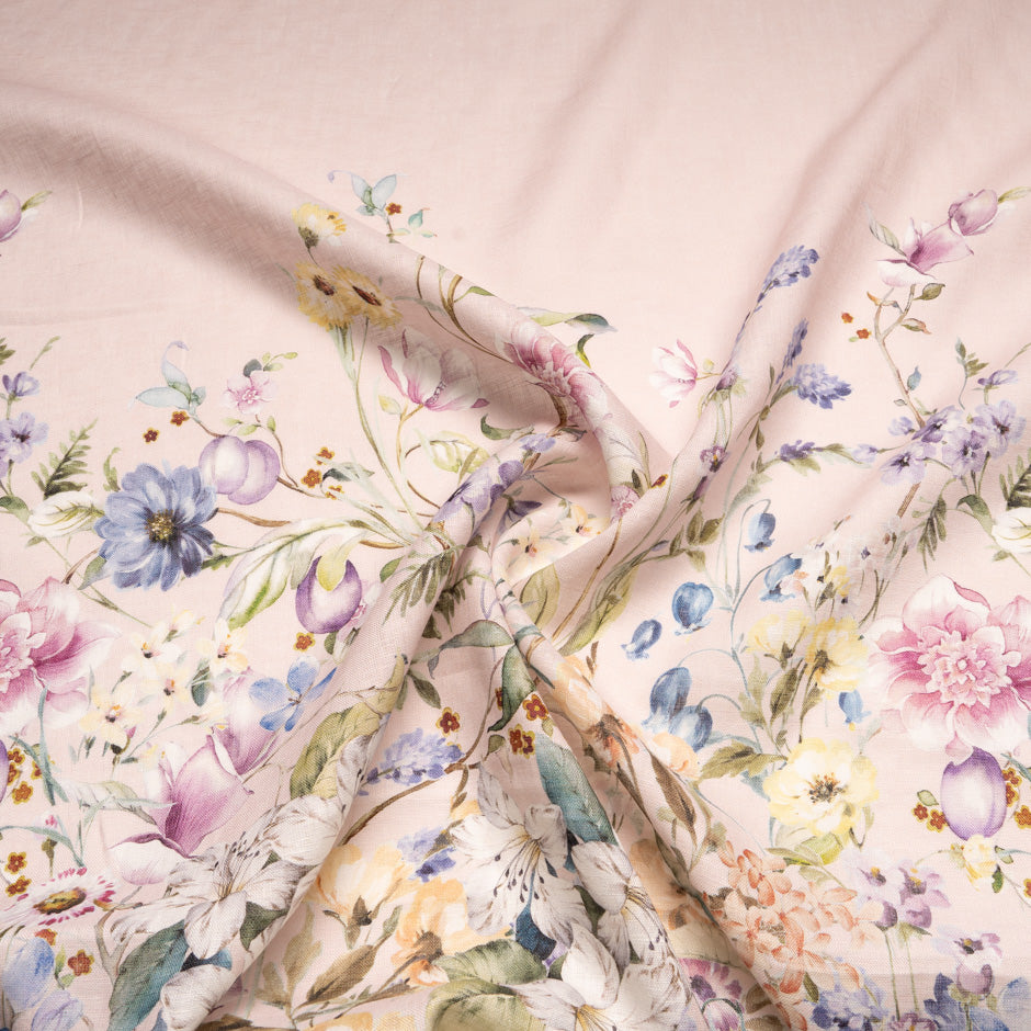 Pretty Floral Printed Baby Pink Linen
