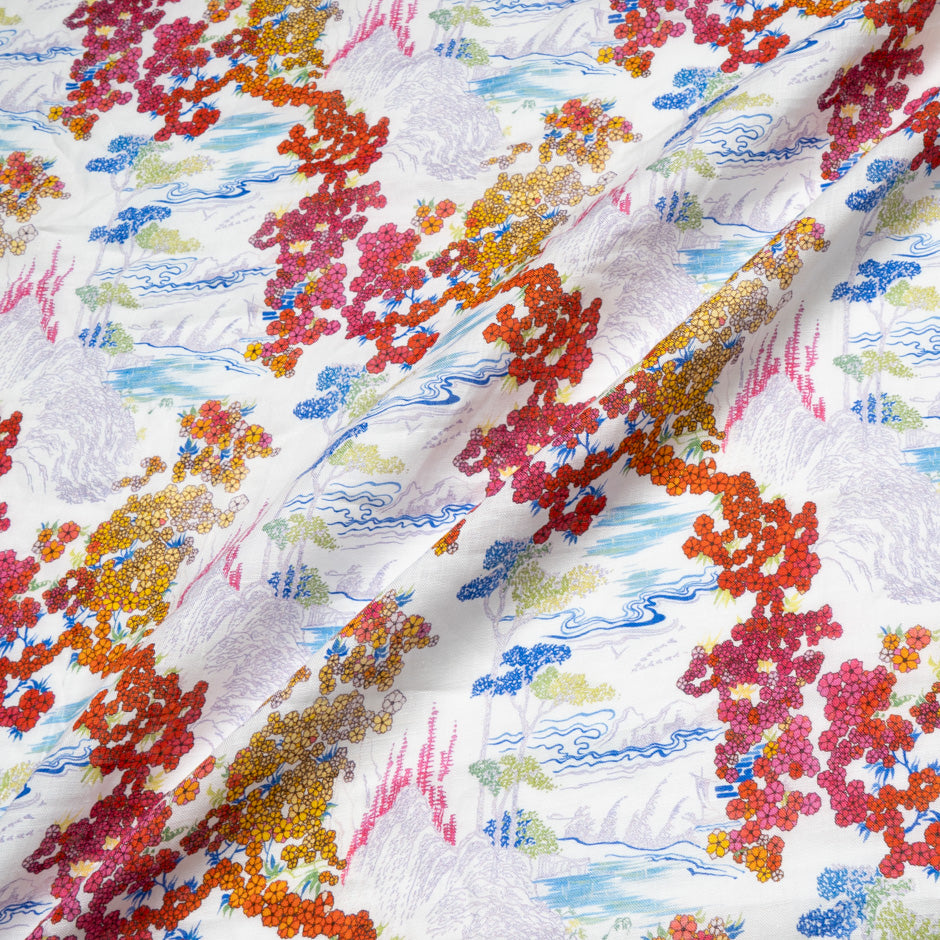 Orange & Pink Floral Printed Pure Linen