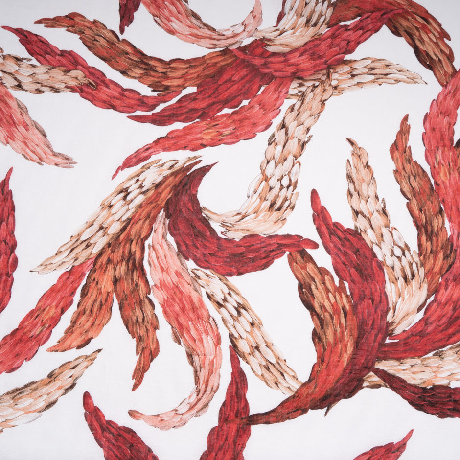 Red 'Wheat Sheaf' Printed Pure Linen