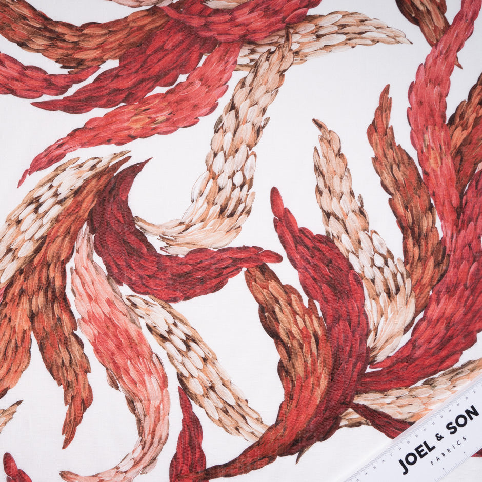 Red 'Wheat Sheaf' Printed Pure Linen