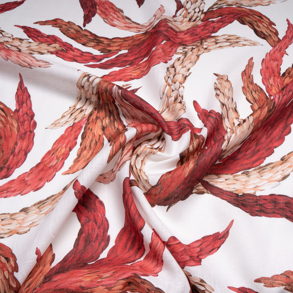 Red 'Wheat Sheaf' Printed Pure Linen