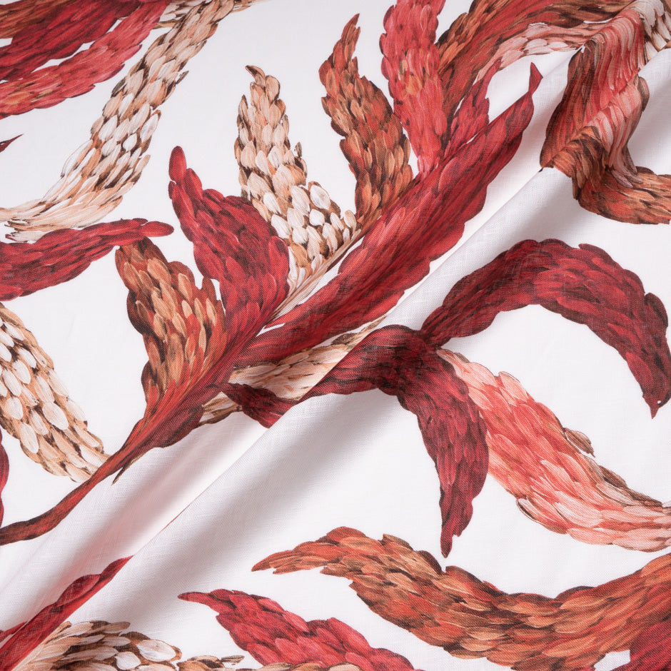 Red 'Wheat Sheaf' Printed Pure Linen