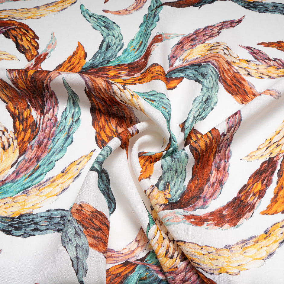 Multi 'Wheat Sheaf' Printed Pure Linen