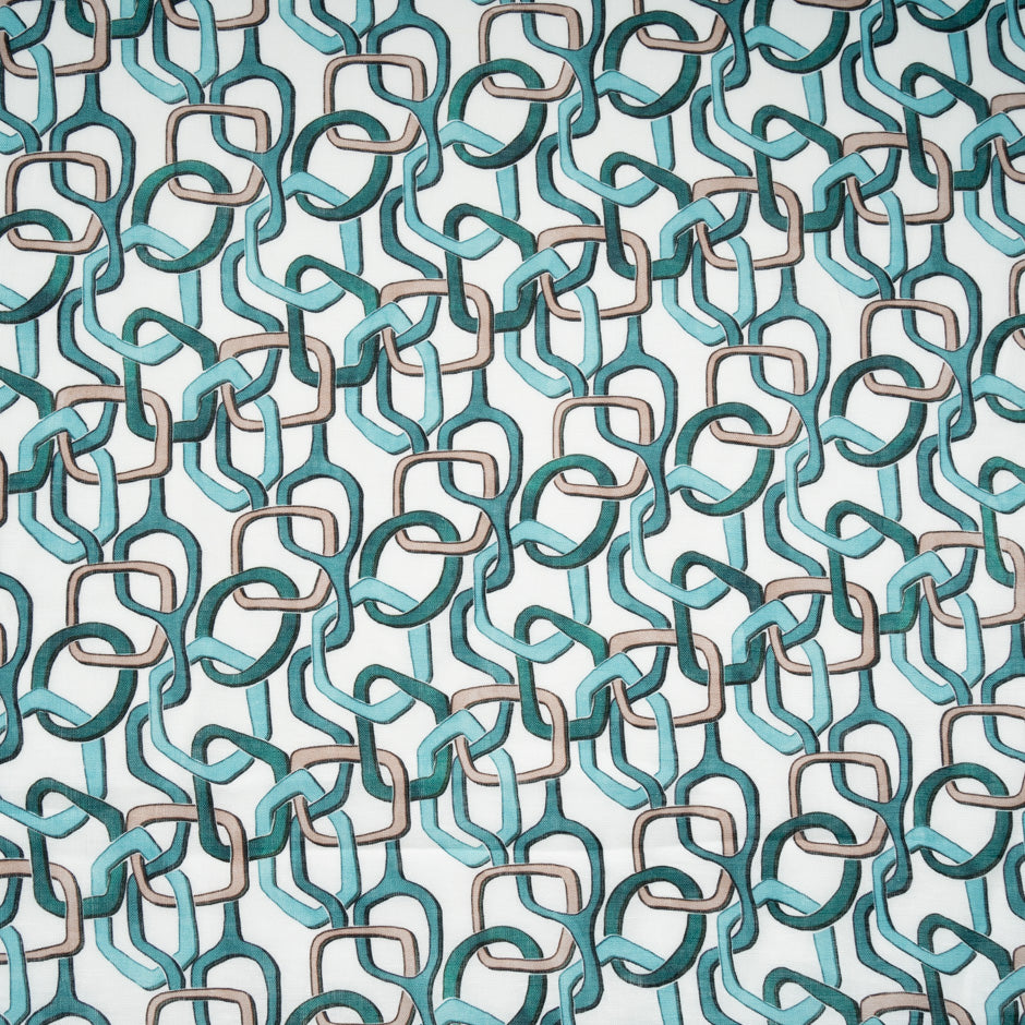 Green 'Link' Printed Pure Linen