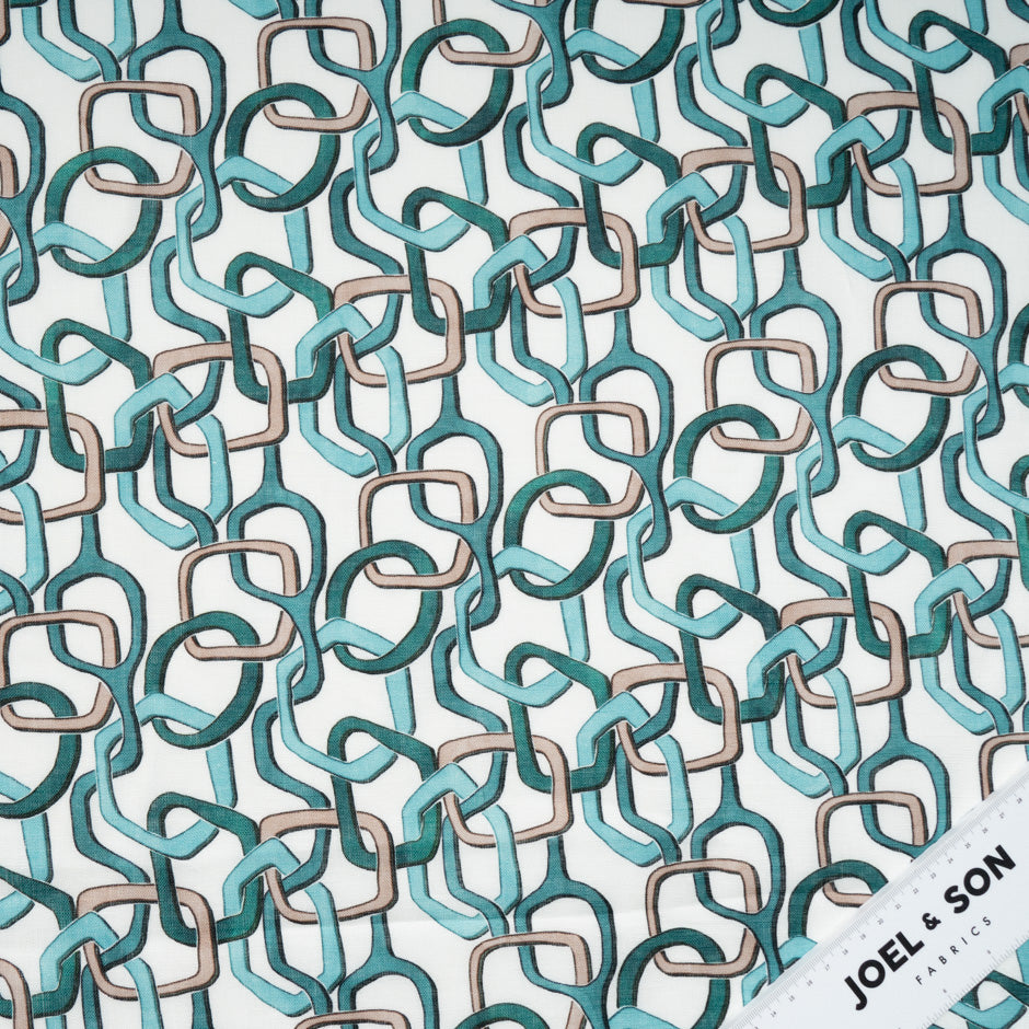 Green 'Link' Printed Pure Linen