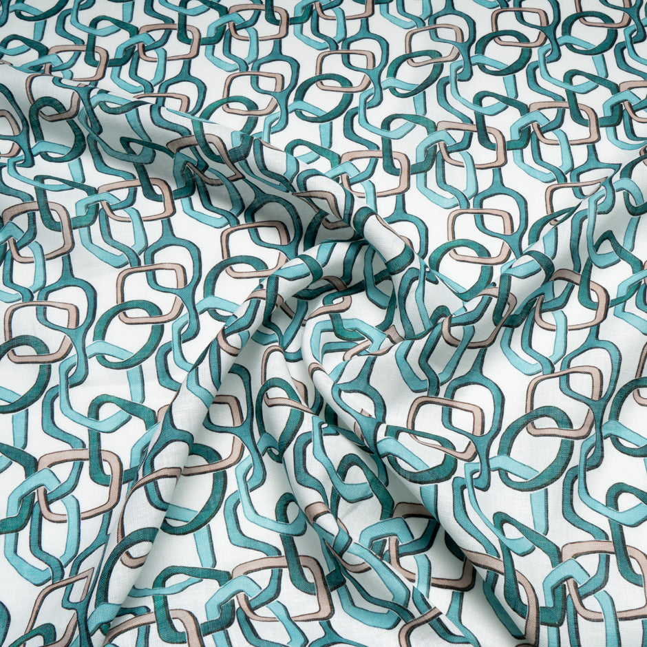 Green 'Link' Printed Pure Linen