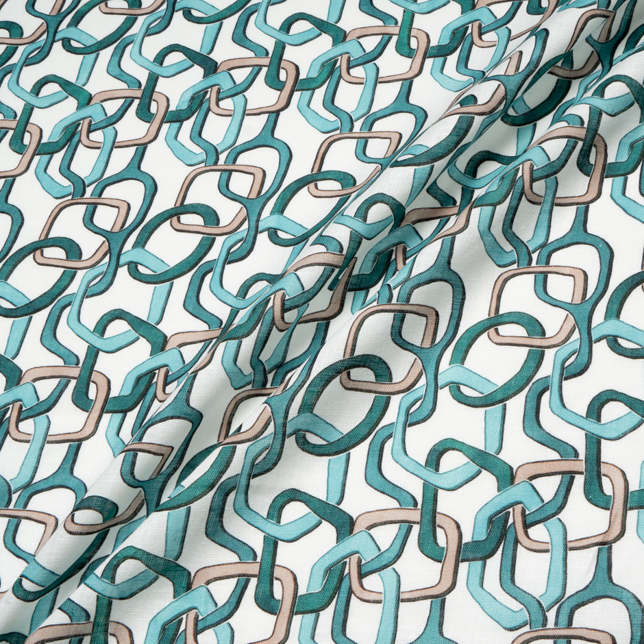 Green 'Link' Printed Pure Linen