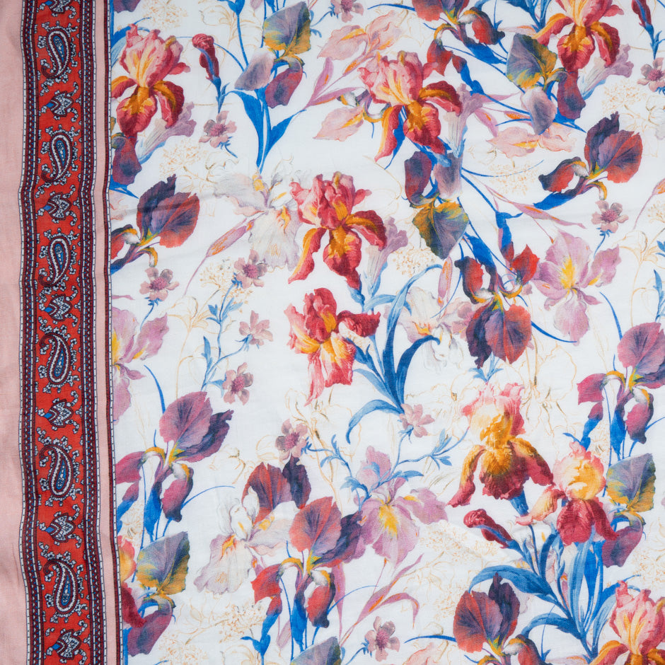 Red & Yellow Wild Floral Printed Pure Linen