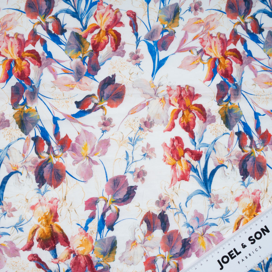Red & Yellow Wild Floral Printed Pure Linen