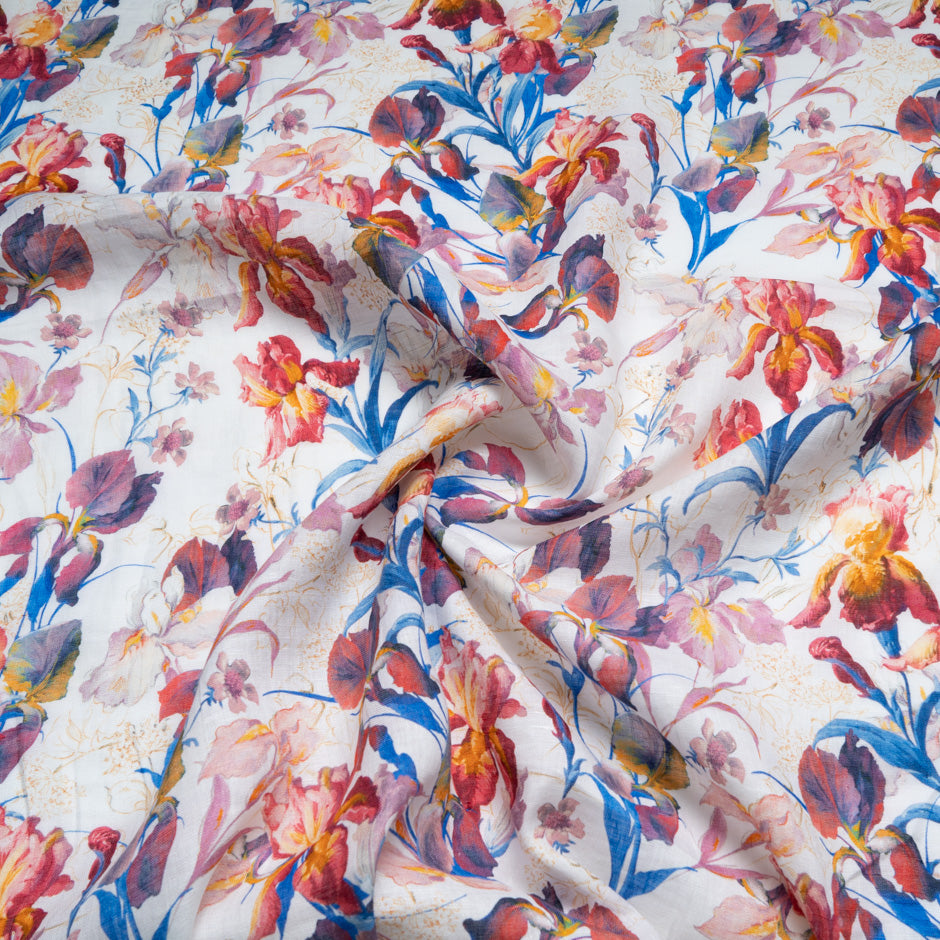 Red & Yellow Wild Floral Printed Pure Linen