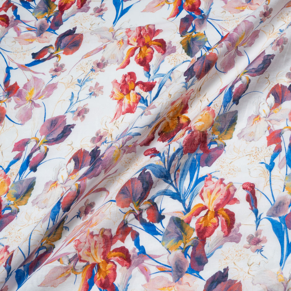 Red & Yellow Wild Floral Printed Pure Linen