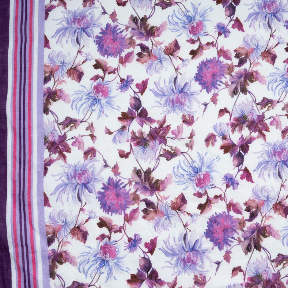 Plum & Purple Floral Printed Pure Linen