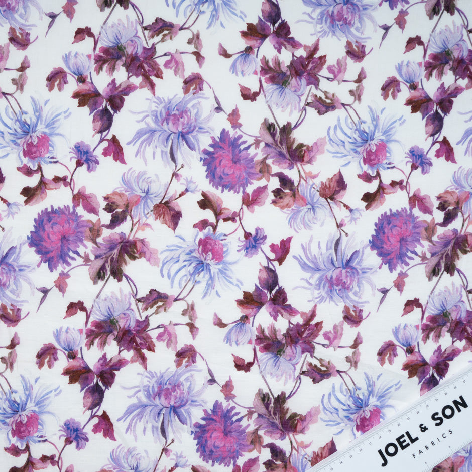 Plum & Purple Floral Printed Pure Linen