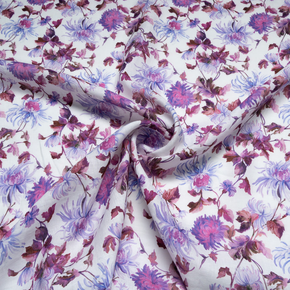 Plum & Purple Floral Printed Pure Linen