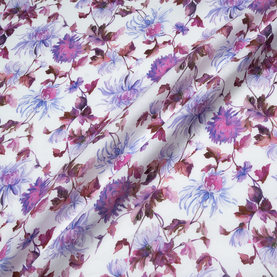 Plum & Purple Floral Printed Pure Linen