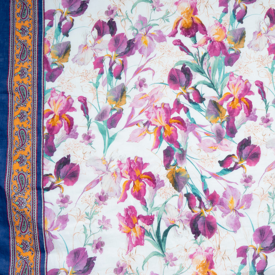 Pink, Purple & Yellow Wild Floral Printed Pure Linen