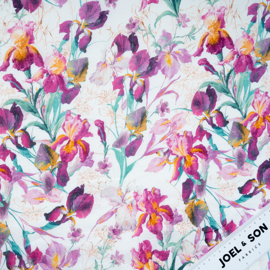 Pink, Purple & Yellow Wild Floral Printed Pure Linen
