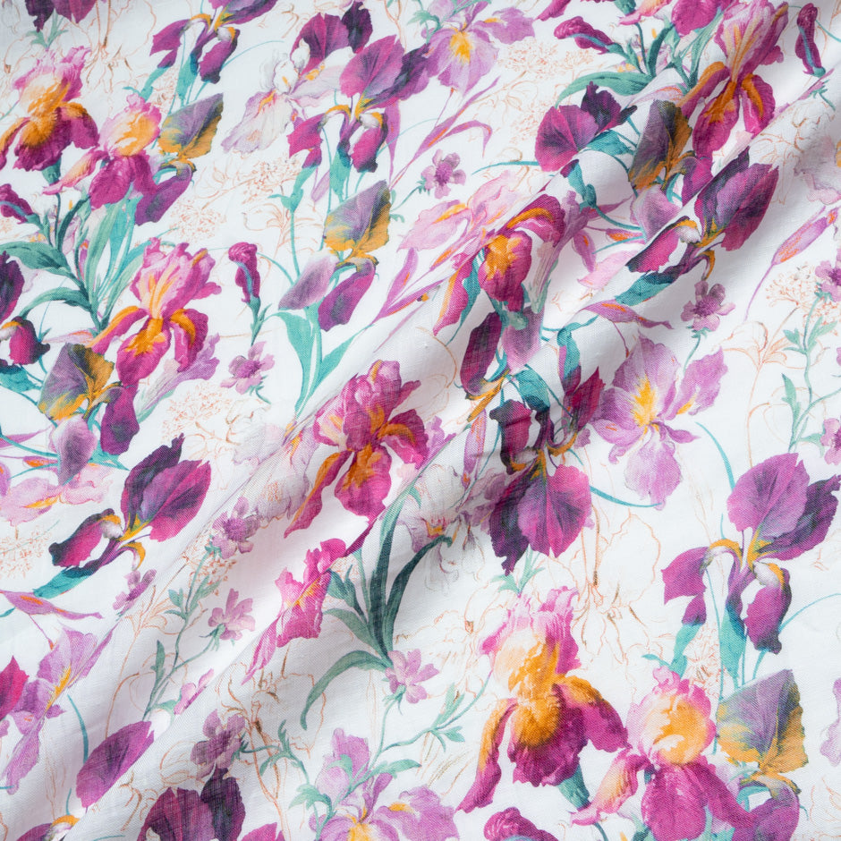 Pink, Purple & Yellow Wild Floral Printed Pure Linen