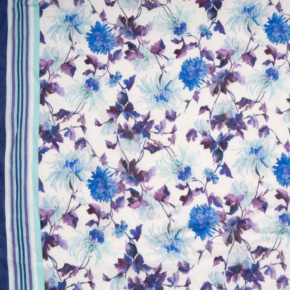 Blue & Purple Floral Printed Pure Linen