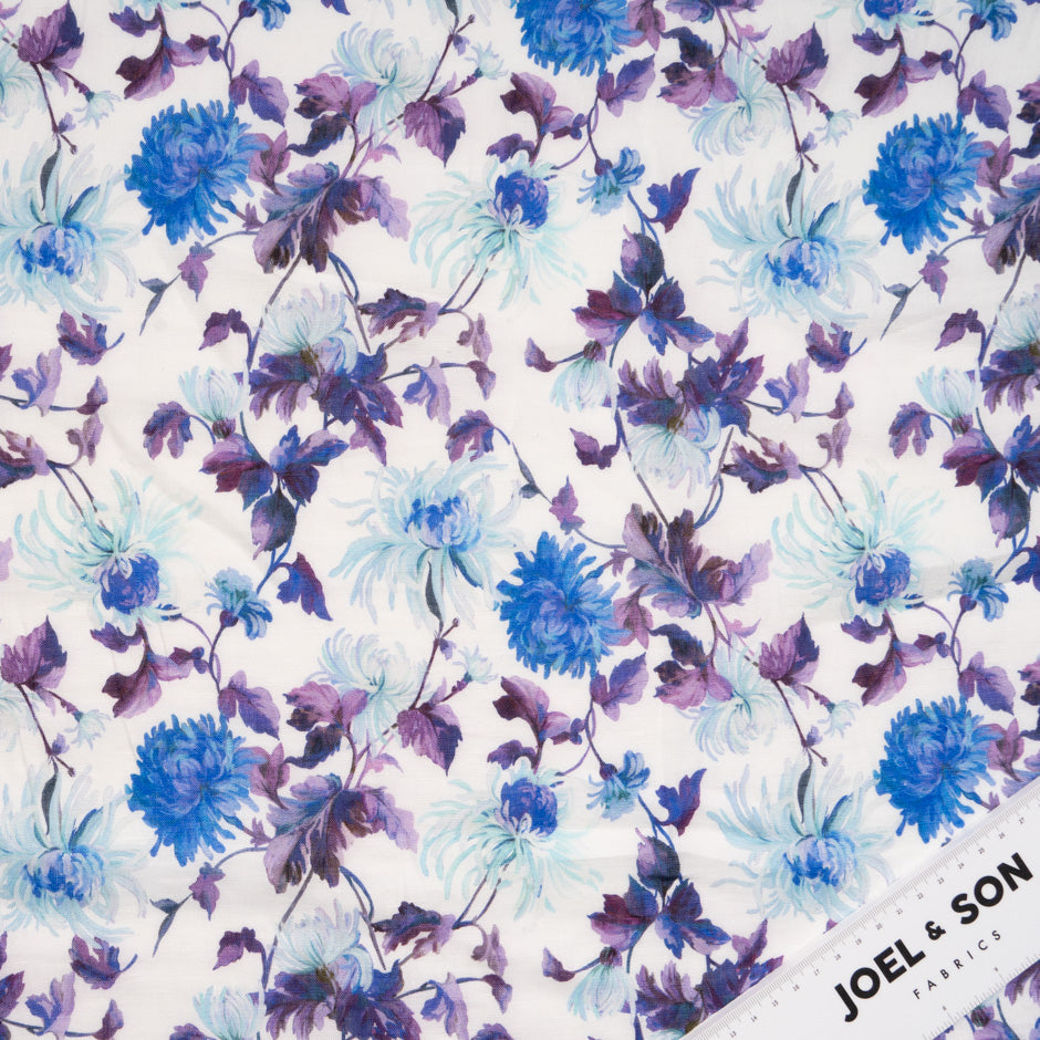 Blue & Purple Floral Printed Pure Linen