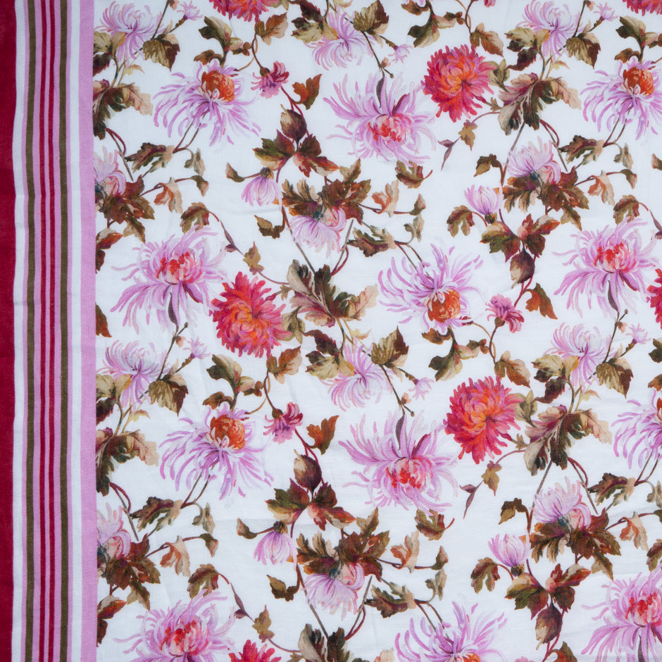 Pink & Orange Floral Printed Pure Linen