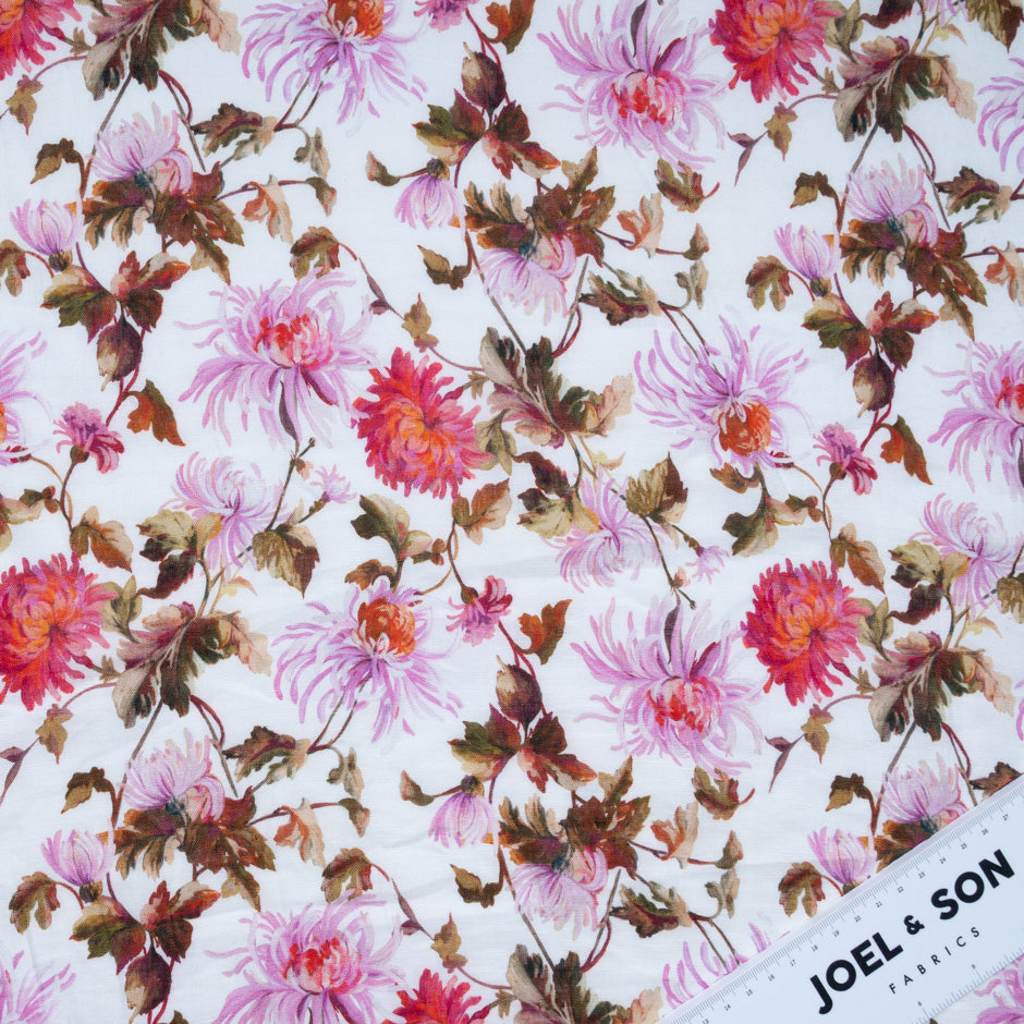 Pink & Orange Floral Printed Pure Linen