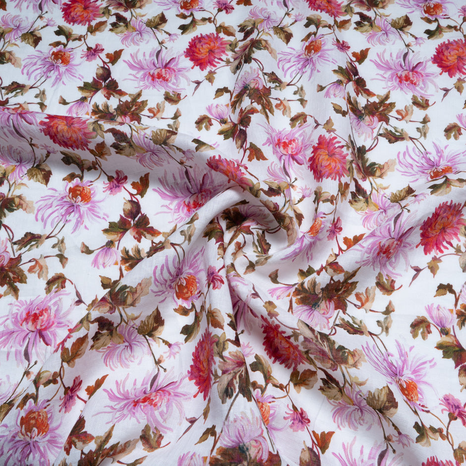 Pink & Orange Floral Printed Pure Linen