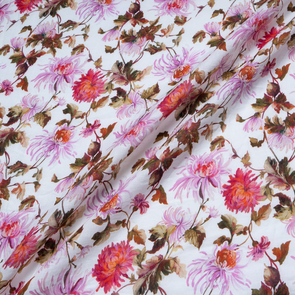 Pink & Orange Floral Printed Pure Linen