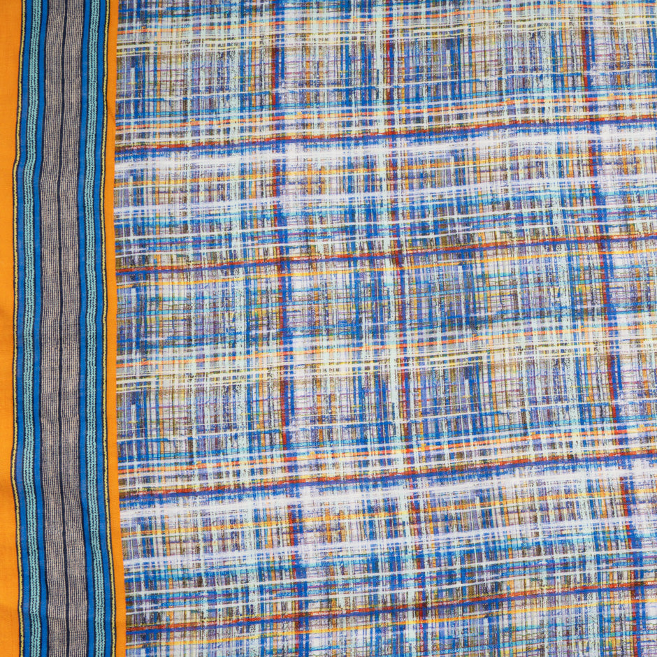 Blue & Multi-Coloured Line Printed Pure Linen (A 1.50m Piece)