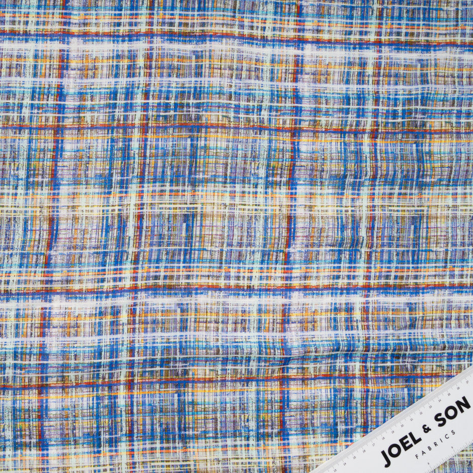 Blue & Multi-Coloured Line Printed Pure Linen (A 1.50m Piece)