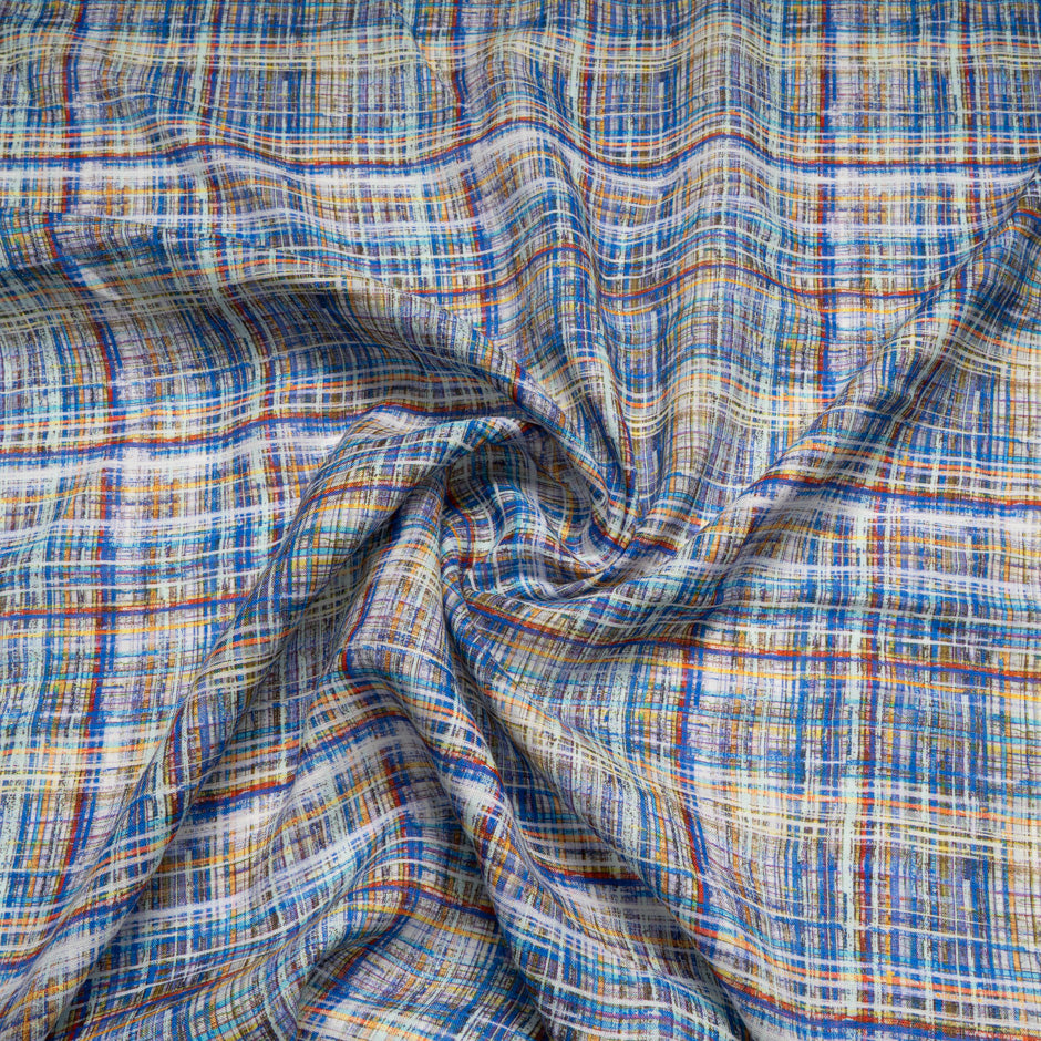 Blue & Multi-Coloured Line Printed Pure Linen (A 1.50m Piece)