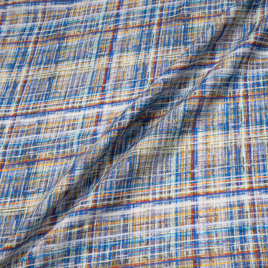 Blue & Multi-Coloured Line Printed Pure Linen