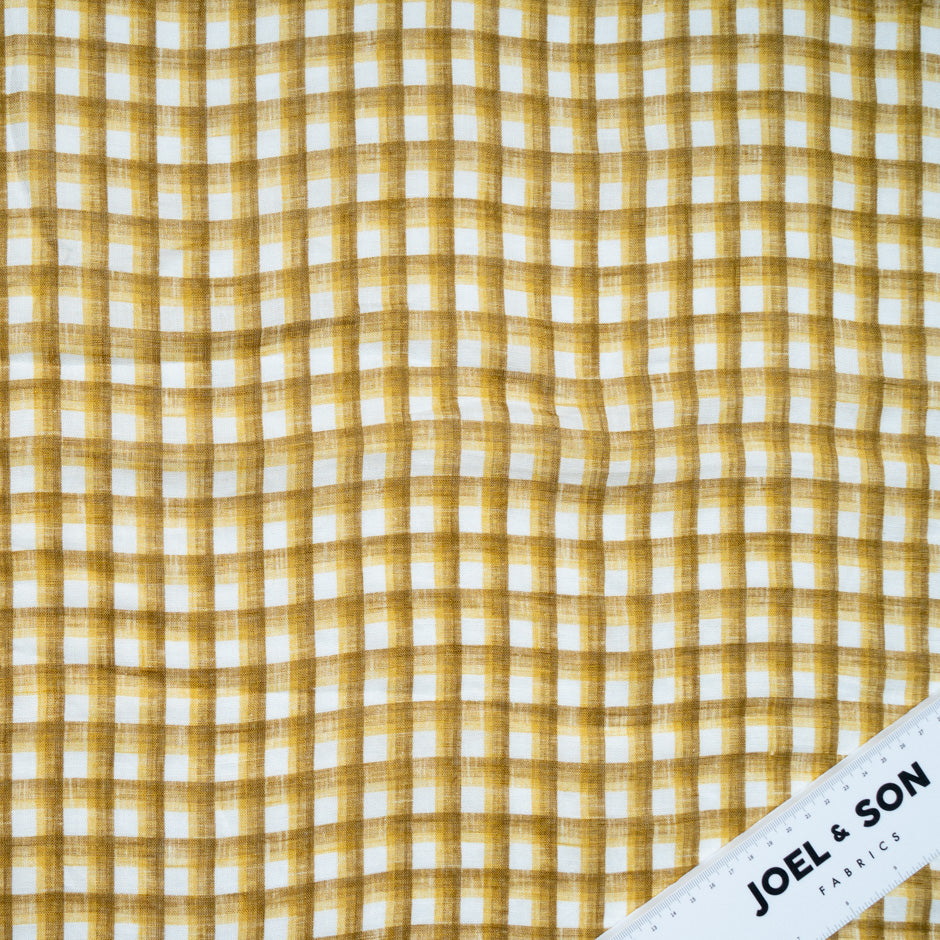 Mustard Yellow Checkered Pure Linen