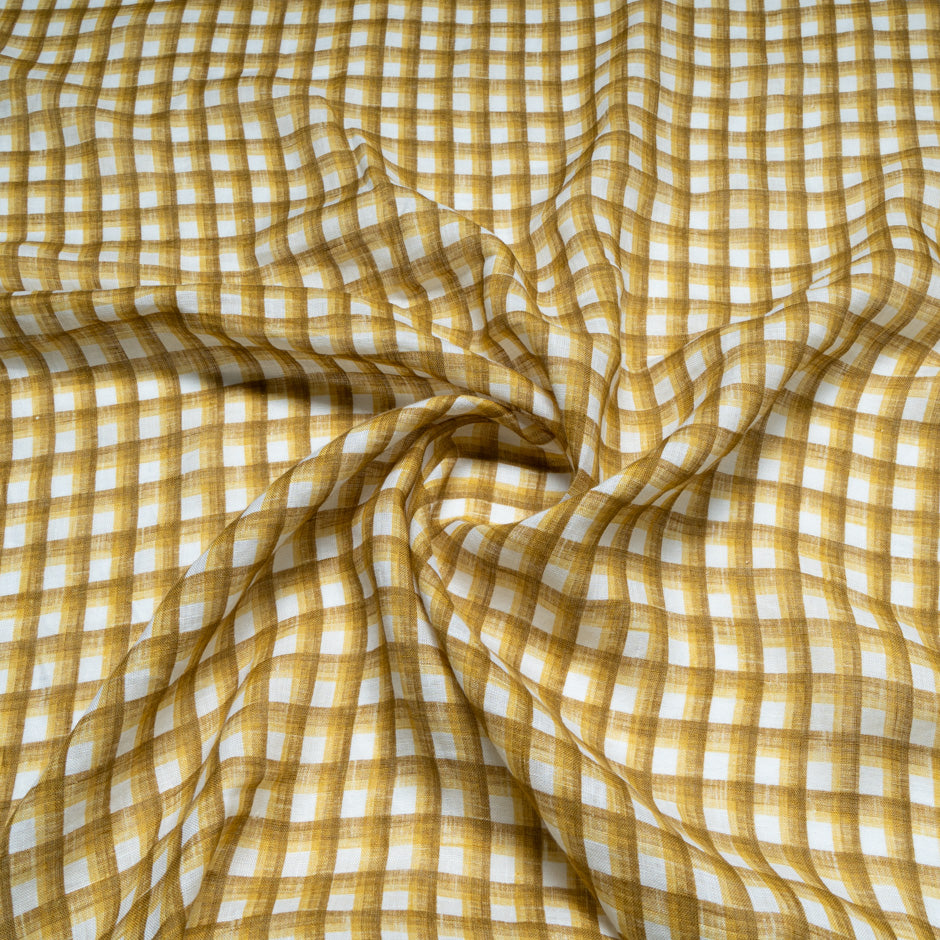 Mustard Yellow Checkered Pure Linen