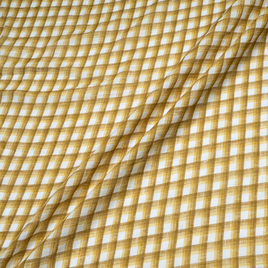 Mustard Yellow Checkered Pure Linen