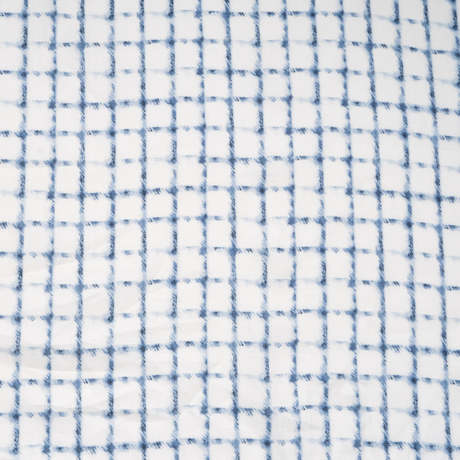 Denim Blue & White Check Pure Linen