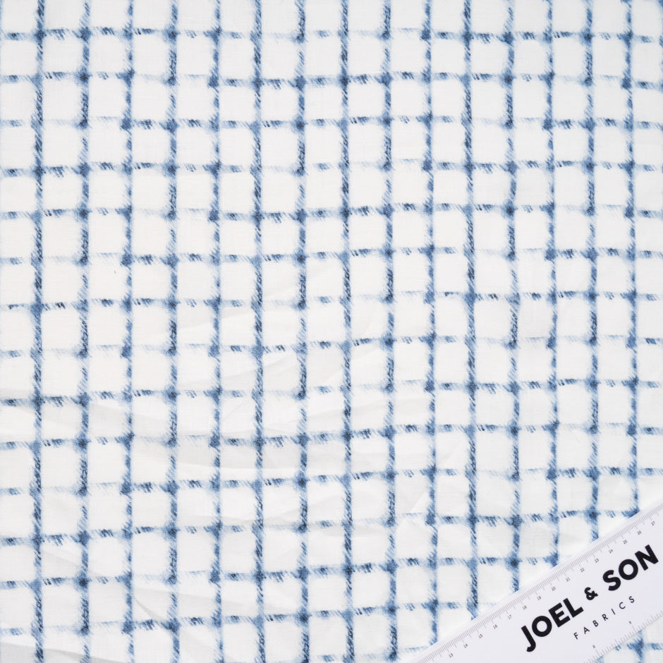 Denim Blue & White Check Pure Linen