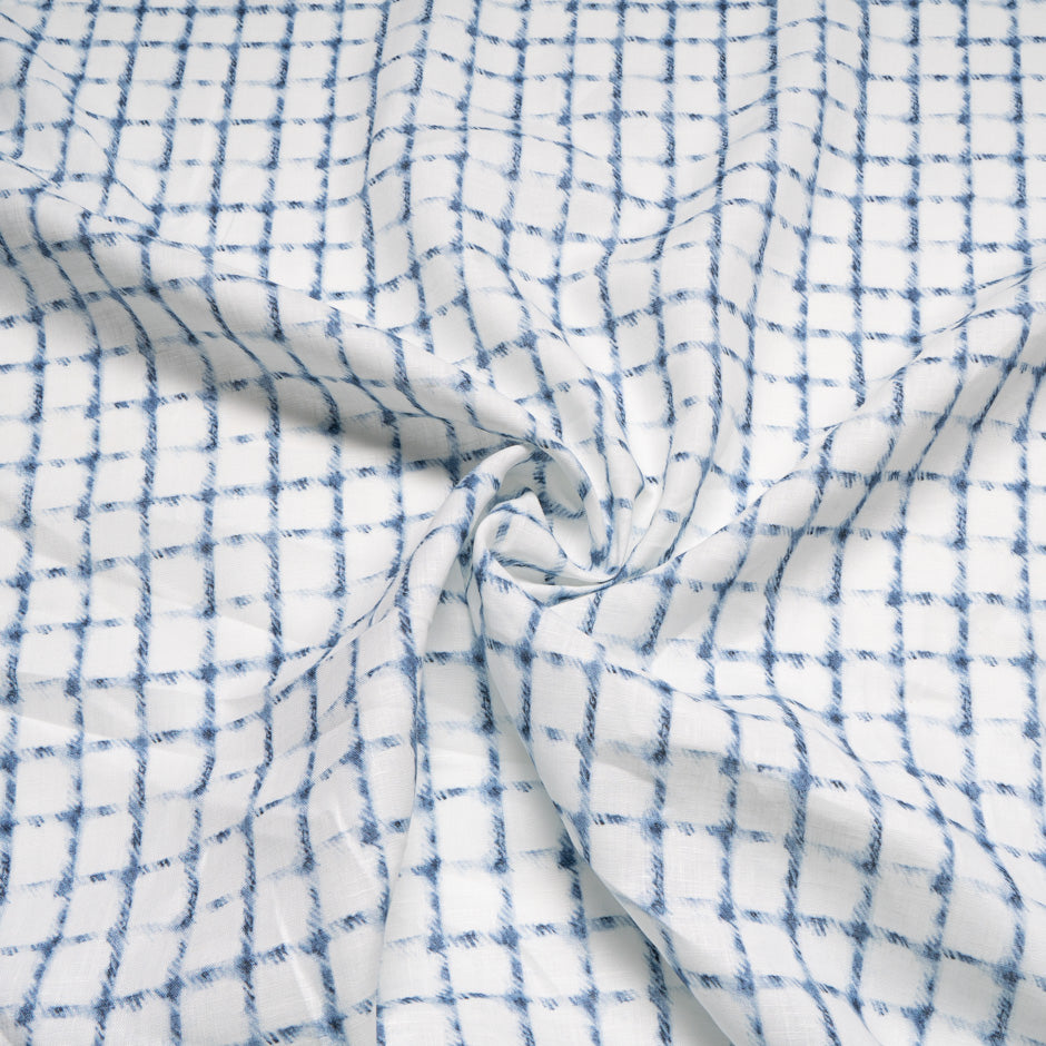 Denim Blue & White Check Pure Linen