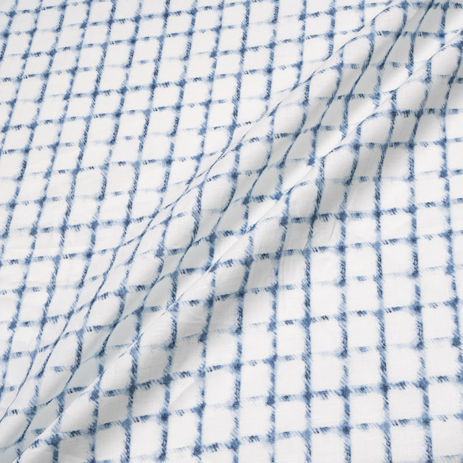 Denim Blue & White Check Pure Linen