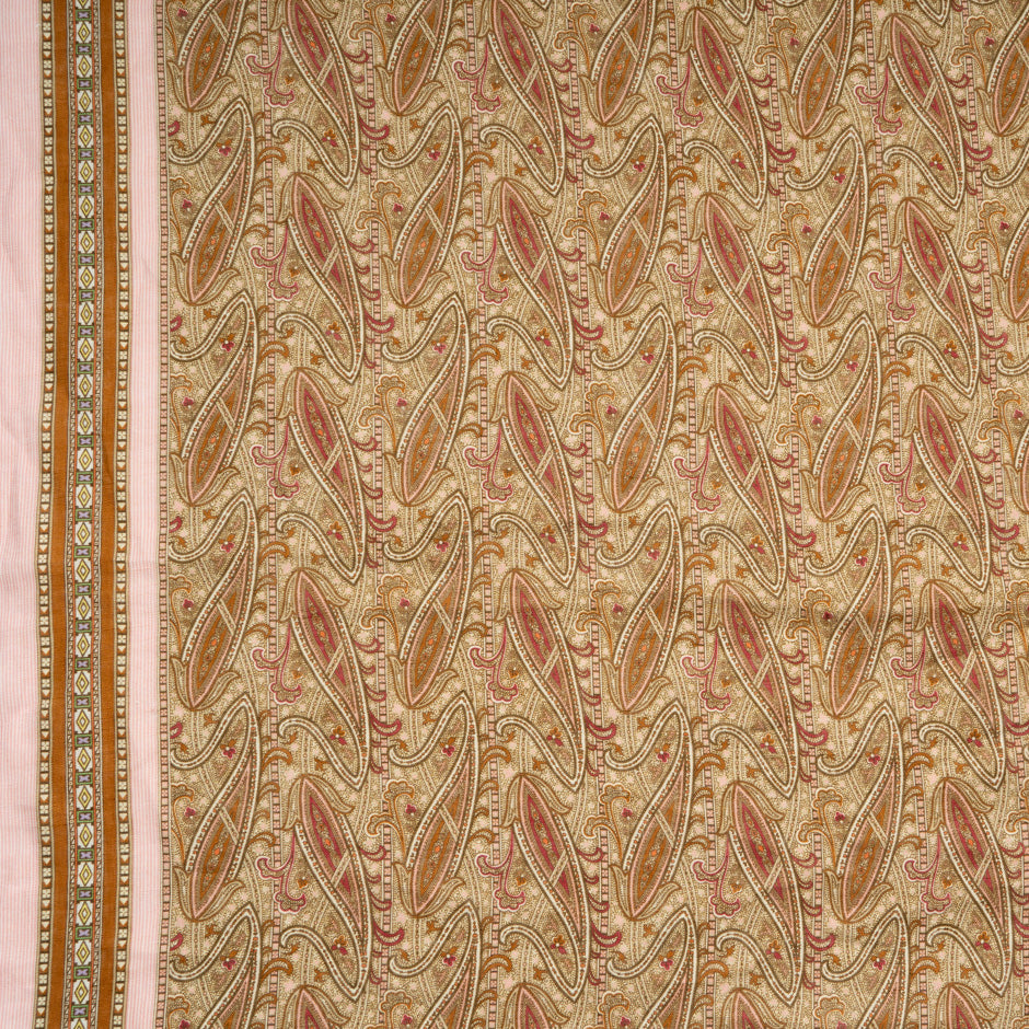 Brown Paisley Printed Pure Linen