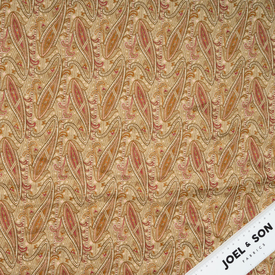 Brown Paisley Printed Pure Linen