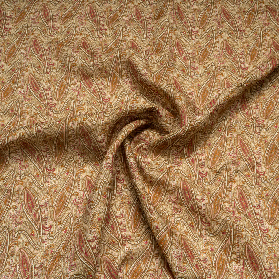 Brown Paisley Printed Pure Linen