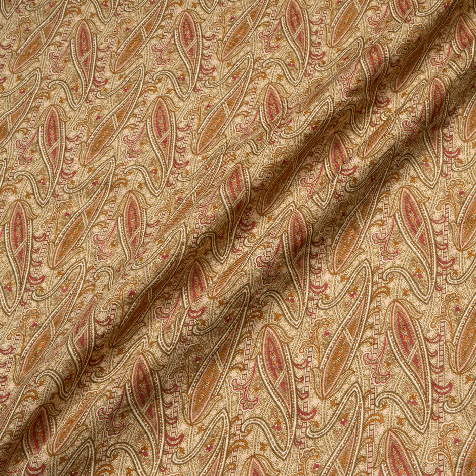 Brown Paisley Printed Pure Linen