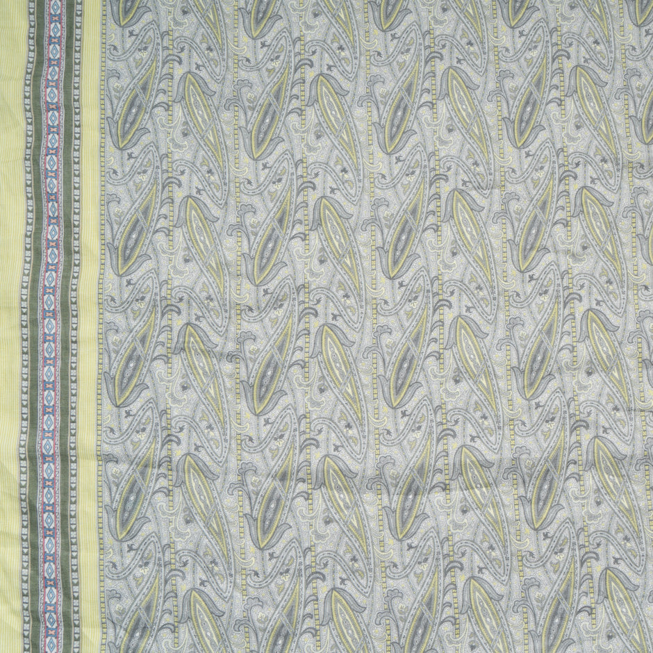 Grey Paisley Printed Pure Linen